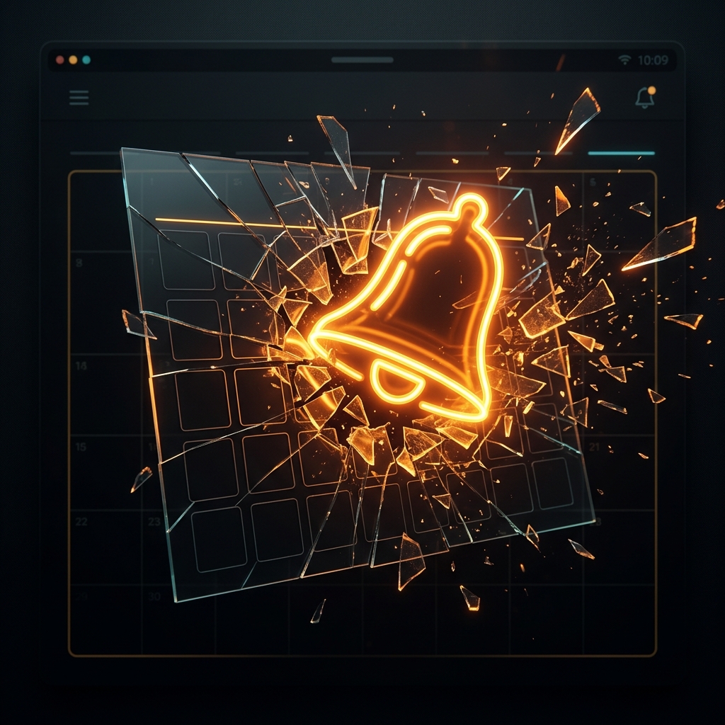 A giant, glowing bell symbol breaking through a calm workspace
