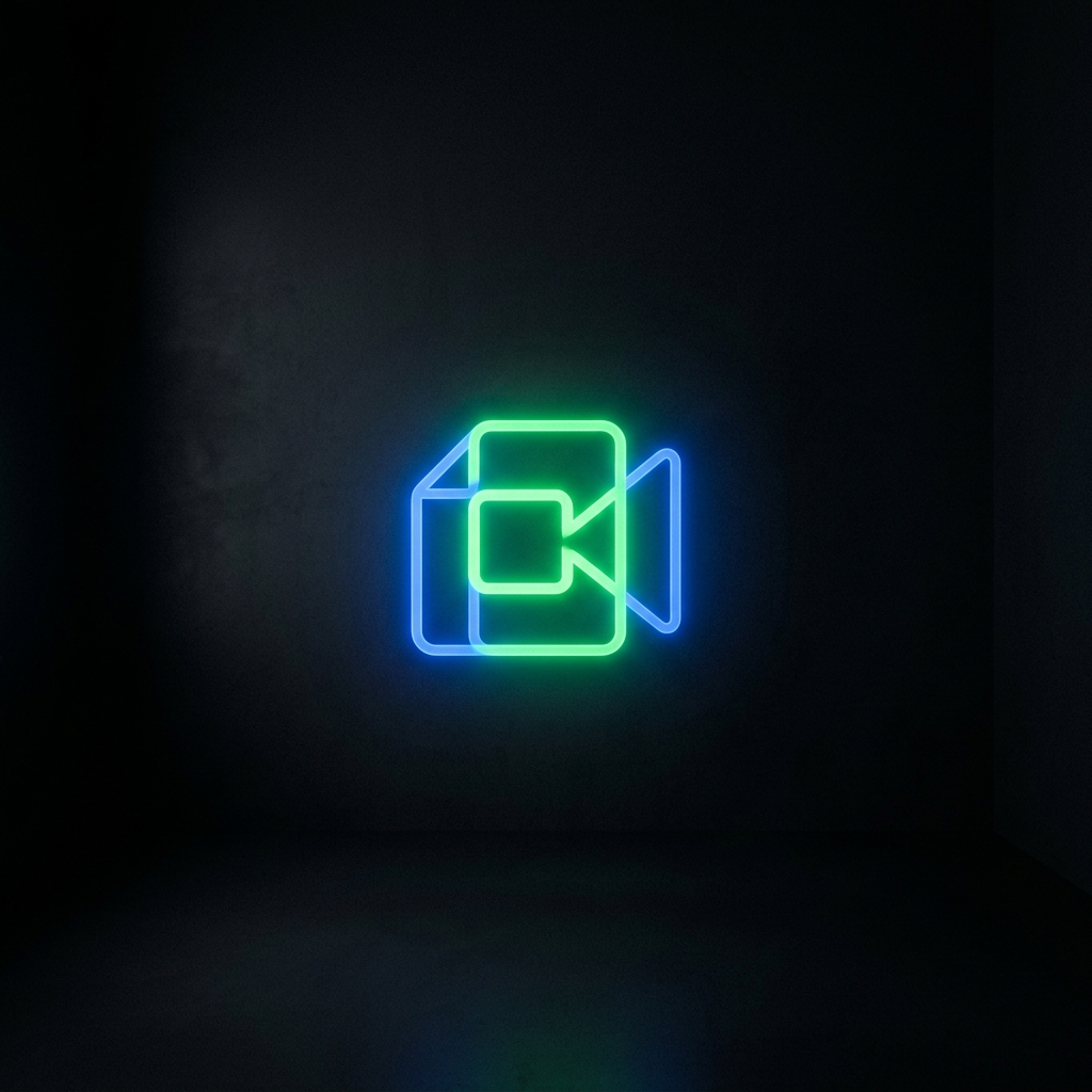 Google Meet icon shining brightly in dark room