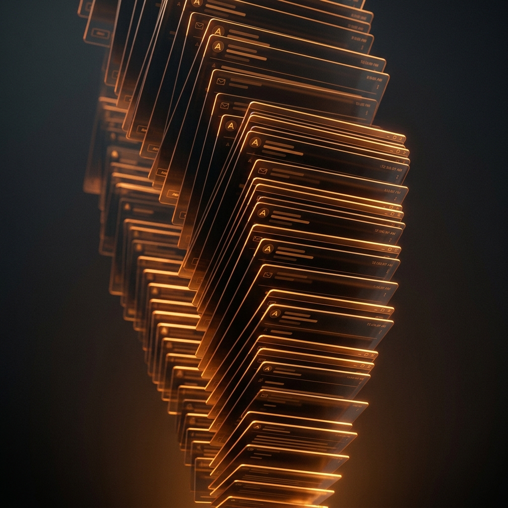 Abstract rendering of apology emails stacking up